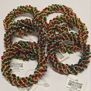 Crate & Barrel Twisted Beaded Holiday Napkin Rings Gold Red Green Set of 6 NWT